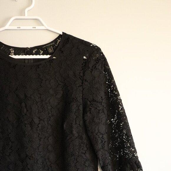 Banana Republic Women's Sz 8 Black Lace 1/4 Length Sleeve Crewneck Midi Dress‎ - Picture 5 of 14